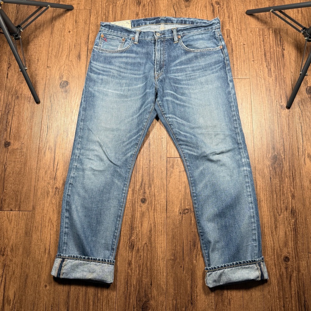 Polo Ralph Lauren Hampton Straight Selvedge Jeans Mens 33x30 (36x30) Blue Denim